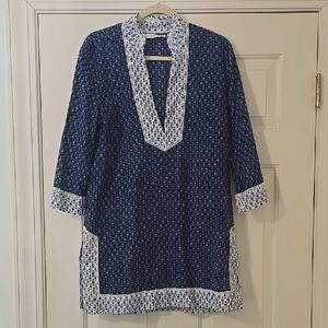Tory Burch Blue and White Tunic Top. size Medium